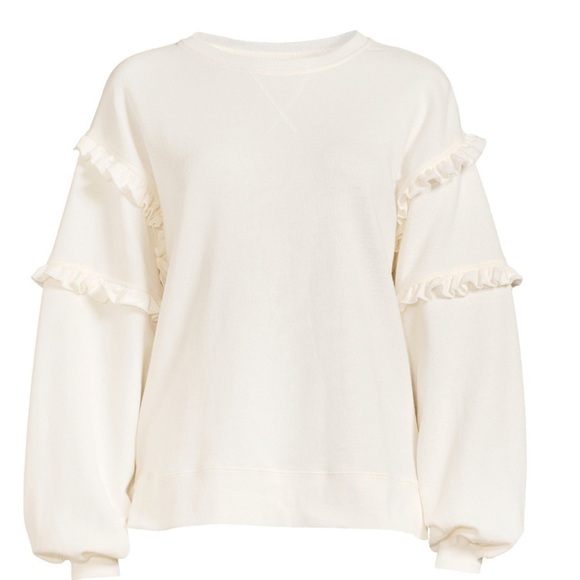 Long Sleeve Pullover Ruffles Crew Neck Drop Shoulder Sweatshirt - Picture 4 of 7